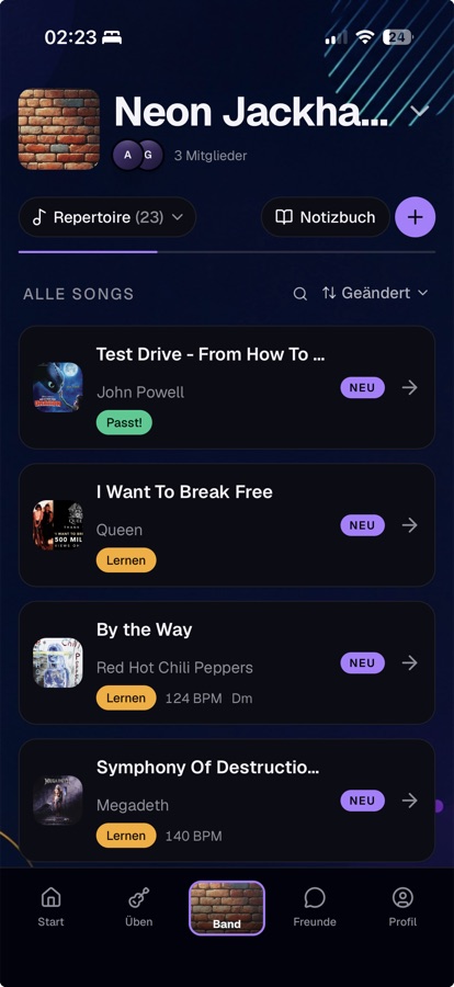 Bandclick App Screenshot auf dem Smartphone